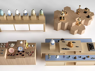 Wooden Display Shelves With Various Designs And Layered Structure For Decorative Collectibles 3d model