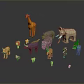 Various Colorful Low Poly Animal Figurines Including Giraffe Elephant Zebra And Rhino