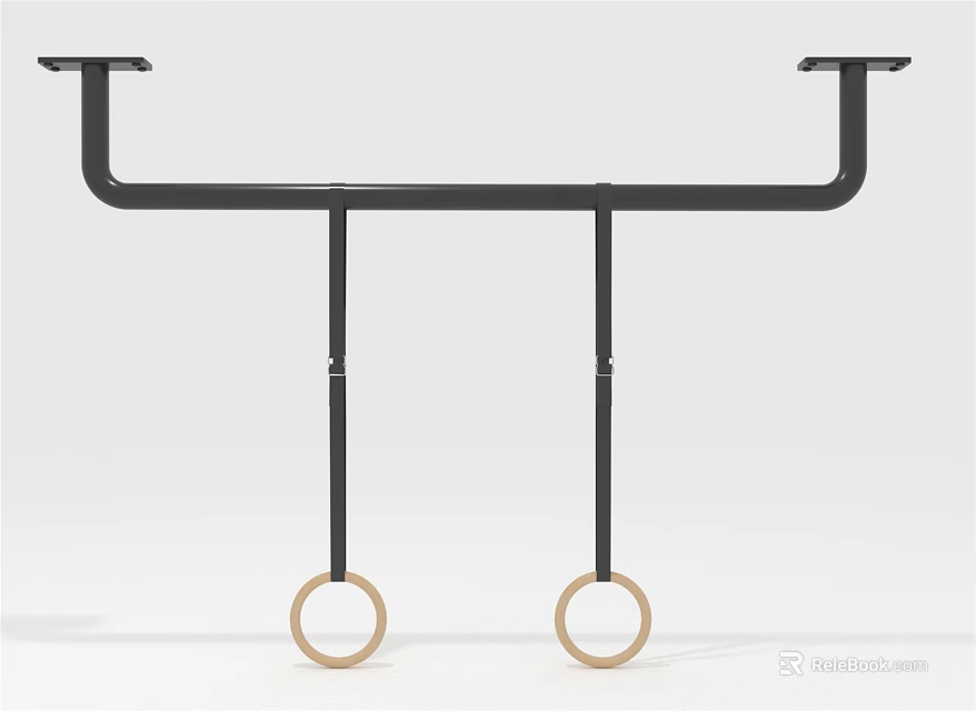 Gymnastic Training Rings With Black Metal Frame And Gold Rings For Fitness Workout 3d model 