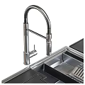 Modern Stainless Steel Kitchen Sink With Wooden Cutting Board And Faucet Design