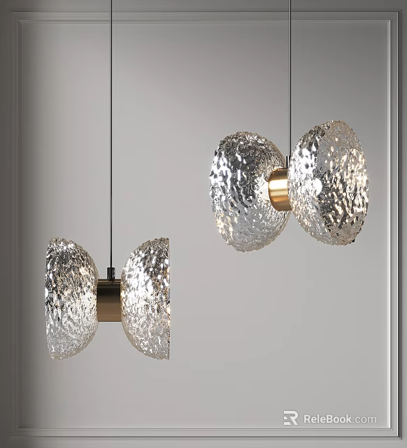 Modern Pendant Light with Dual Textured Glass Shades and Golden Connector in Elegant Design 3d model 