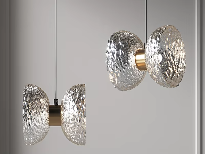 Modern Pendant Light with Dual Textured Glass Shades and Golden Connector in Elegant Design 3d model