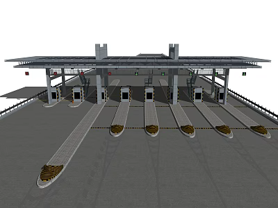 Modern Toll Plaza Structure With Covered Roof Multiple Lanes And Toll Booths 3d model