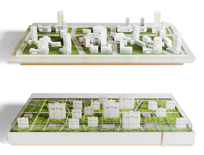 Commercial Equipment For Urban Planning Display With White Buildings And Green Areas 3d model 