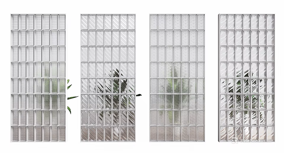 Modern Glass Room Dividers With Grid Patterns And Indoor Plant Background 3d model