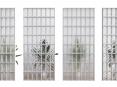 Modern Glass Room Dividers With Grid Patterns And Indoor Plant Background 3d model