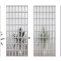 Modern Glass Room Dividers With Grid Patterns And Indoor Plant Background 3d model