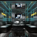 Modern KTV Room Interior With Black Leather Sofas And LED Lighting 3d model