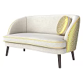 Light Gray Two Seater Sofa with Yellow Trim and Geometric Pattern Cushion 3d model