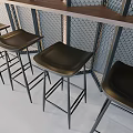 Modern Cafe Interior With Coffee Sign Metal Grid Wall Green Plants Wooden Bar And Black Stools