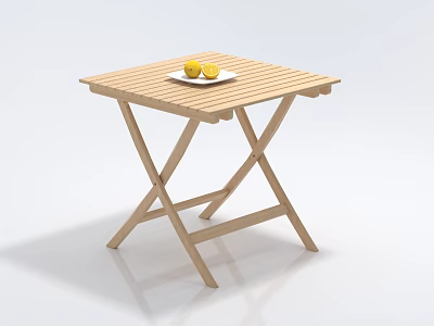 Wooden Foldable Square Coffee Table With White Plate And Two Lemons On Top 3d model