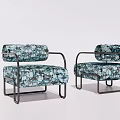 Two Modern Teal Single Sofas With Floral Pattern And Metal Frame Design 3d model