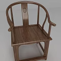 Traditional Chinese Wooden Armchair With Curved Armrests And Circular Backrest Design