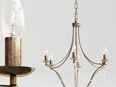 Elegant Metal Chandelier With Candle Shaped Bulbs And Crystal Chains 3d model