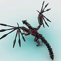 Black and Red Mechanical Dragon with Elaborate Wings Built Using Building Blocks