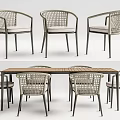 Modern Wicker Armchair And Wooden Table Dining Set With Metal Frame
