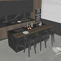 Modern Kitchen Interior Design With Black Cabinets Marble Island And Bar Stools 3d model