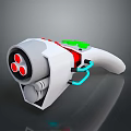 Sci Fi Weapon With White Body Red Circular Components Green Details And Blue Tubes