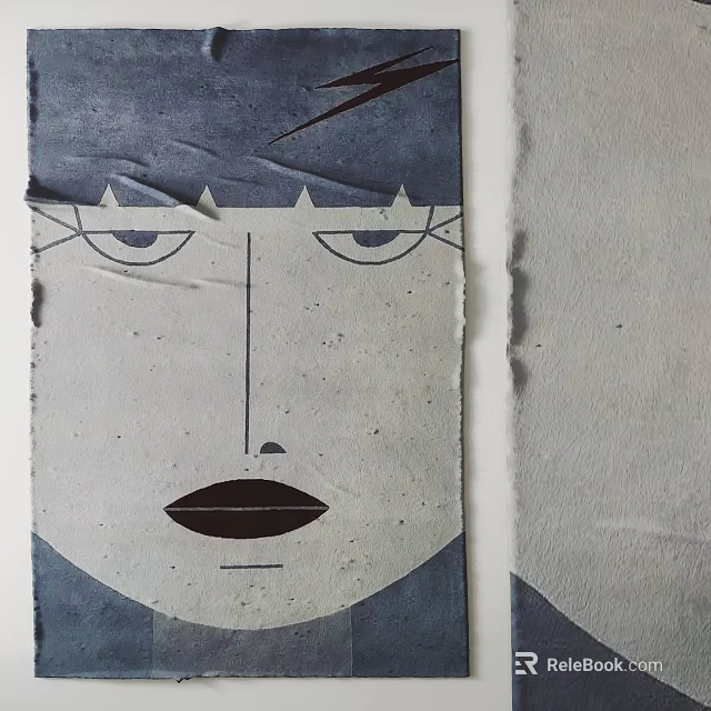 Abstract Blue Gray Face Art With Geometric Lines And Torn Paper Texture 3d model 