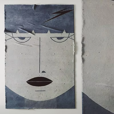 Abstract Blue Gray Face Art With Geometric Lines And Torn Paper Texture 3d model