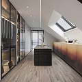 Modern Walk in Closet Design With Glass Door Wardrobes Central Island And Skylight