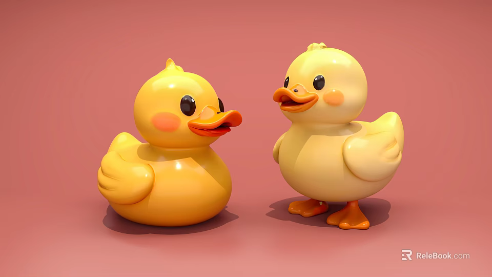 Two Yellow Reptile Stuffed Toys On Pink Background With Cute Details 3d model 