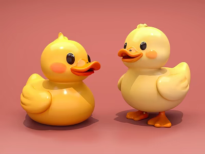 Two Yellow Reptile Stuffed Toys On Pink Background With Cute Details 3d model