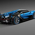 Bugatti Blue Sports Car With Sleek Body Rear Wing And High Performance