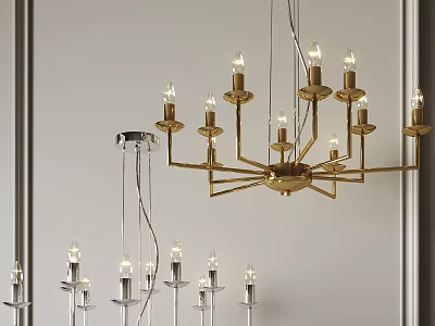 Modern Gold Multi Arm Chandelier With Candle Lights In Contemporary Interior Design 3d model