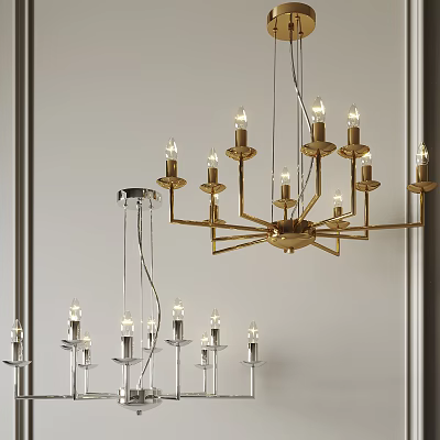 Modern Gold Multi Arm Chandelier With Candle Lights In Contemporary Interior Design 3d model