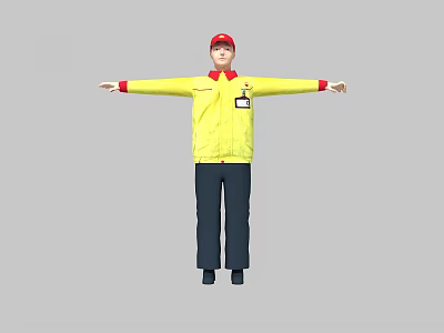 Game and Movie Character in Yellow Jacket Red Cap with Arms Outstretched 3d model