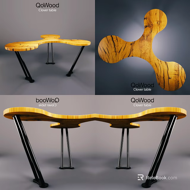 GloWood Sculptural Desk With Modern Curved Wooden Surface And Black Metal Legs Design 3d model 