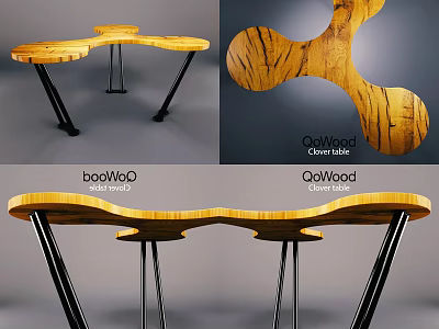 GloWood Sculptural Desk With Modern Curved Wooden Surface And Black Metal Legs Design 3d model