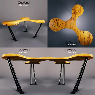 GloWood Sculptural Desk With Modern Curved Wooden Surface And Black Metal Legs Design 3d model