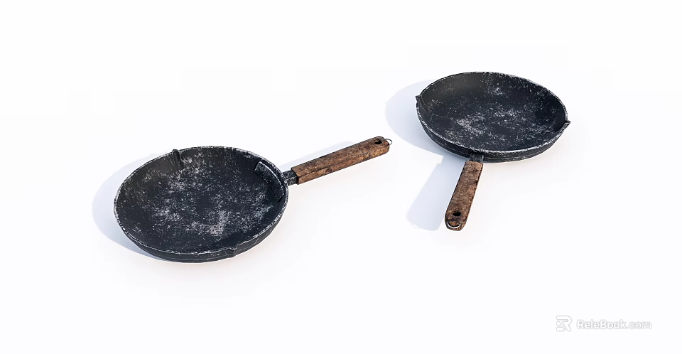Cast Iron Pans With Wooden Handles Essential Kitchen Cookware For Home Cooking 3d model 