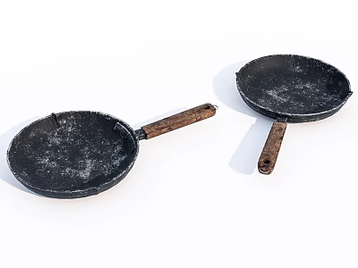 Cast Iron Pans With Wooden Handles Essential Kitchen Cookware For Home Cooking 3d model