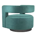 Modern Light Gray Fabric Accent Chair With Curved Armrests And Round Black Base