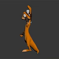 3D Orange Kangaroo-like Cartoon Game Character with Metallic Goggles Standing Pose Raising Hand
