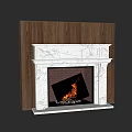 Elegant Marble Fireplace With Burning Fire And Wooden Surround Interior Design 3d model