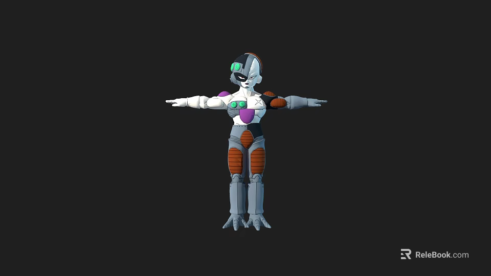 3D Biomechanical Robot Character With Purple White Orange Armor And Extended Arms 3d model 