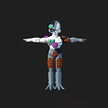 3D Biomechanical Robot Character With Purple White Orange Armor And Extended Arms