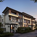 Modern Detached Villa Exterior With Stone Wood Facade Large Windows And Landscaping