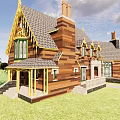 Traditional Style Detached House With Slate Roof Wooden Framing Porch White Railings And Green Lawn