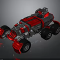 3D Model Red And Silver Armored Combat Vehicle With Large Wheels