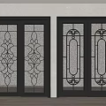 Black Framed Double Doors With Decorative Glass Patterns And Unique Designs 3d model
