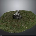 Natural Stone And Wood Arrangement On Round Green Grass Surface