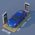 Blue Porsche Sports Car Charging At Electric Vehicle Charging Station
