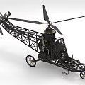 Vintage Helicopter With Open Frame Structure And Wheels 3d model