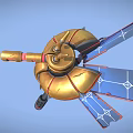 Golden Spacecraft With Red Accents Solar Panels And Support Legs For Space Exploration
