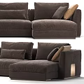 Brown Fabric Sectional Sofa With Multiple Seats And Beige Accent Cushions 3d model